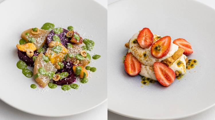 (Left to right) Ruby beetroot salad and mille feuille 