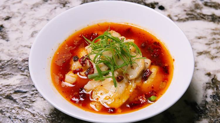 A spicy Asian soup flecked with chilli