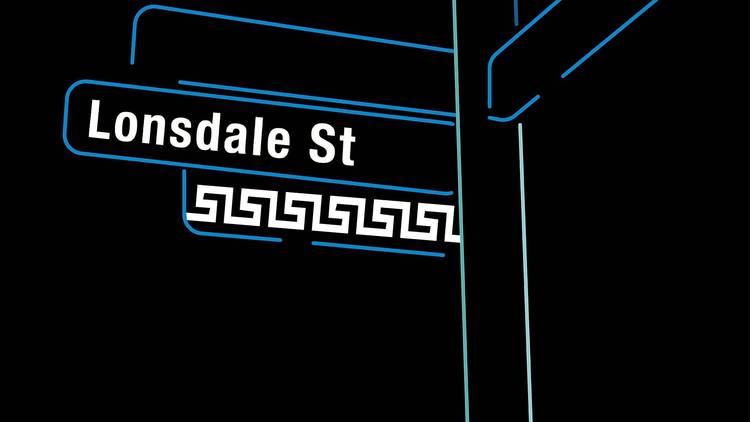 Lonsdale Street's sign with the Greek meander below it
