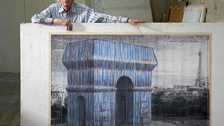 Artist Christo with Arc De Triomphe Wrapped Sketch