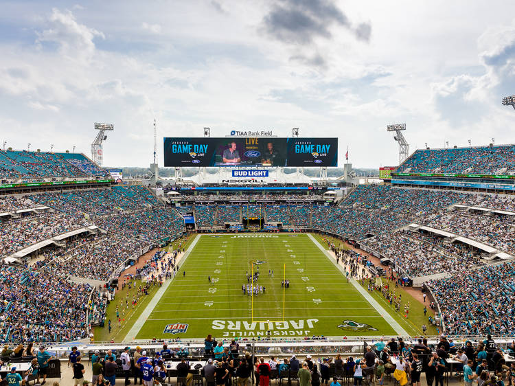 Fans in a full stadium for a football game