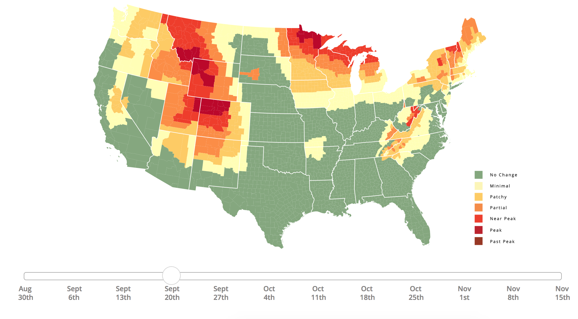 This map predicts when you'll start seeing fall foliage in each state