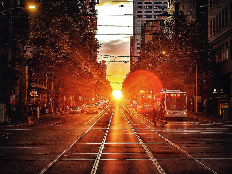 Melbhenge sunset over Hoddle Grid