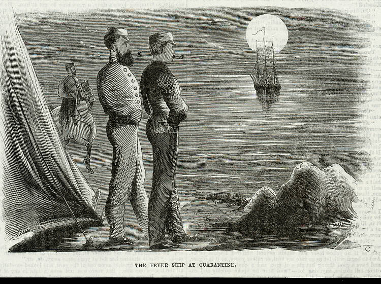 The front page of The Australian Journal, November 23, 1867, featuring an engraving titled 'The fever ship at Quarantine'.