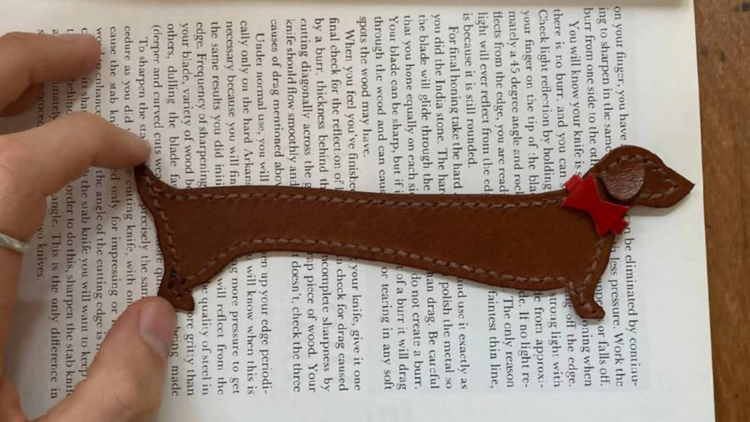 Puppy Leather Bookmark, $79