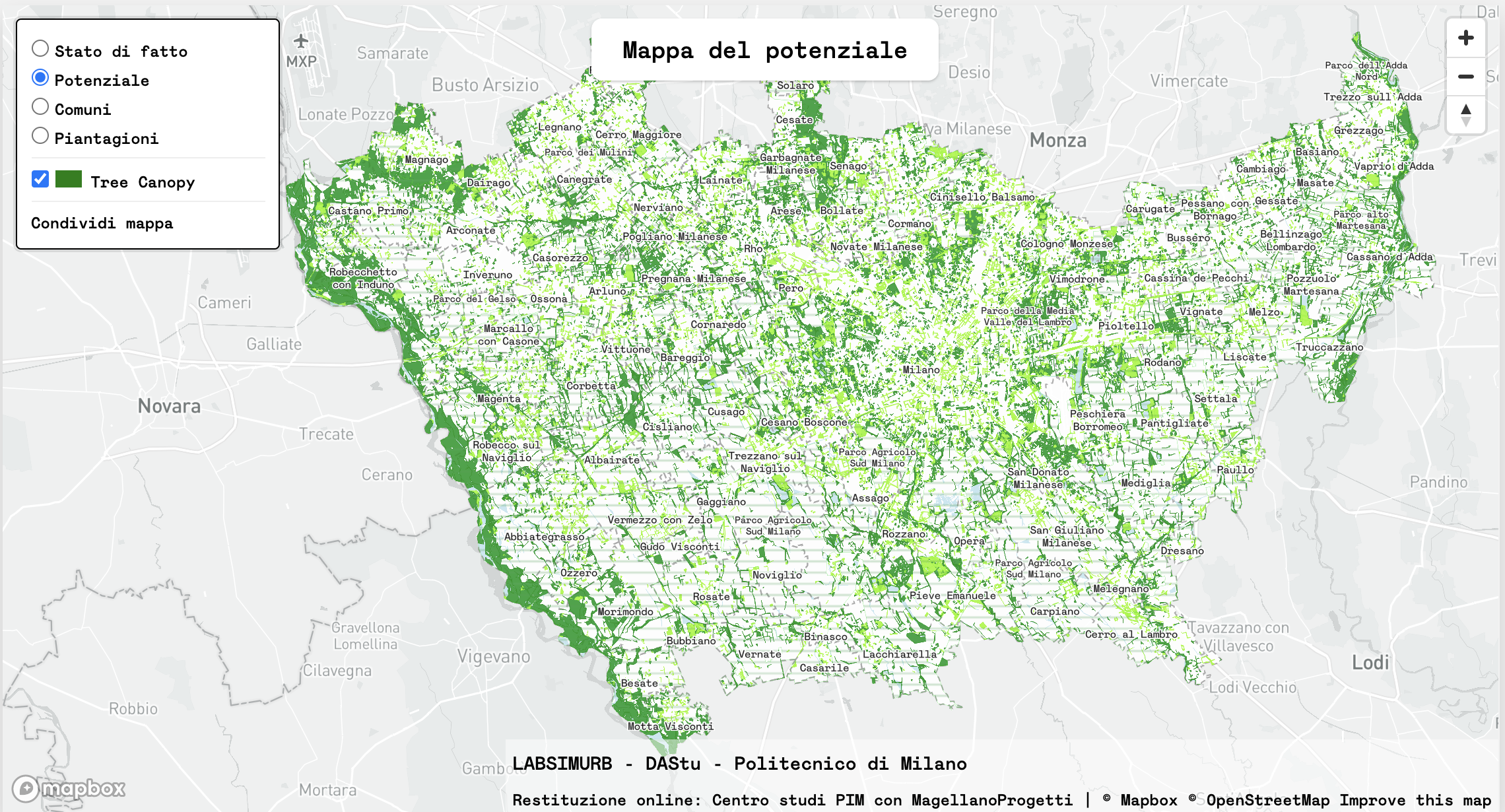 Map of Milan tree canopy