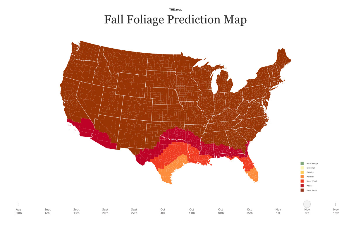 Peak Foliage 2020 Map This Fall Foliage Map Predicts When Los Angeles Will Hit Its Colorful Peak