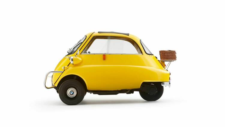 the dinky yellow BMW Isetta microcar