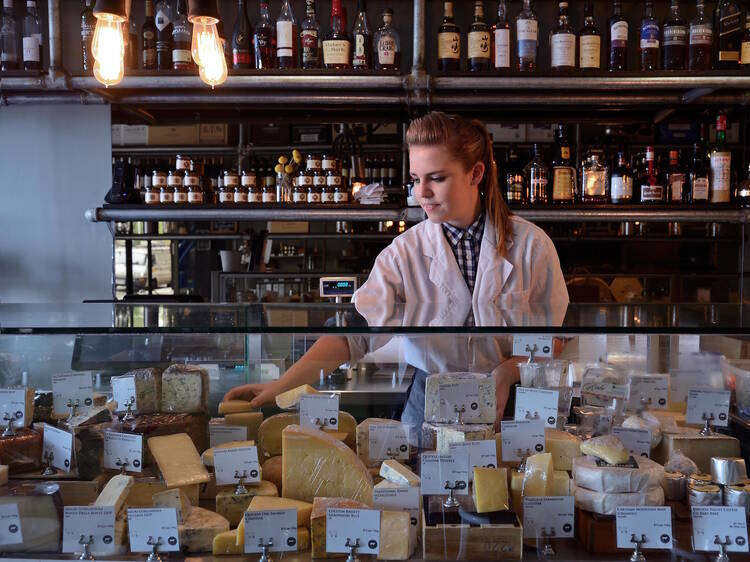 A cheese display inside Milk the Cow.