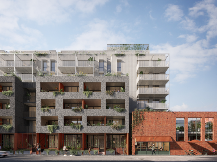 A rendering of the exterior of the Ballarat Street project by Assemble Futures.