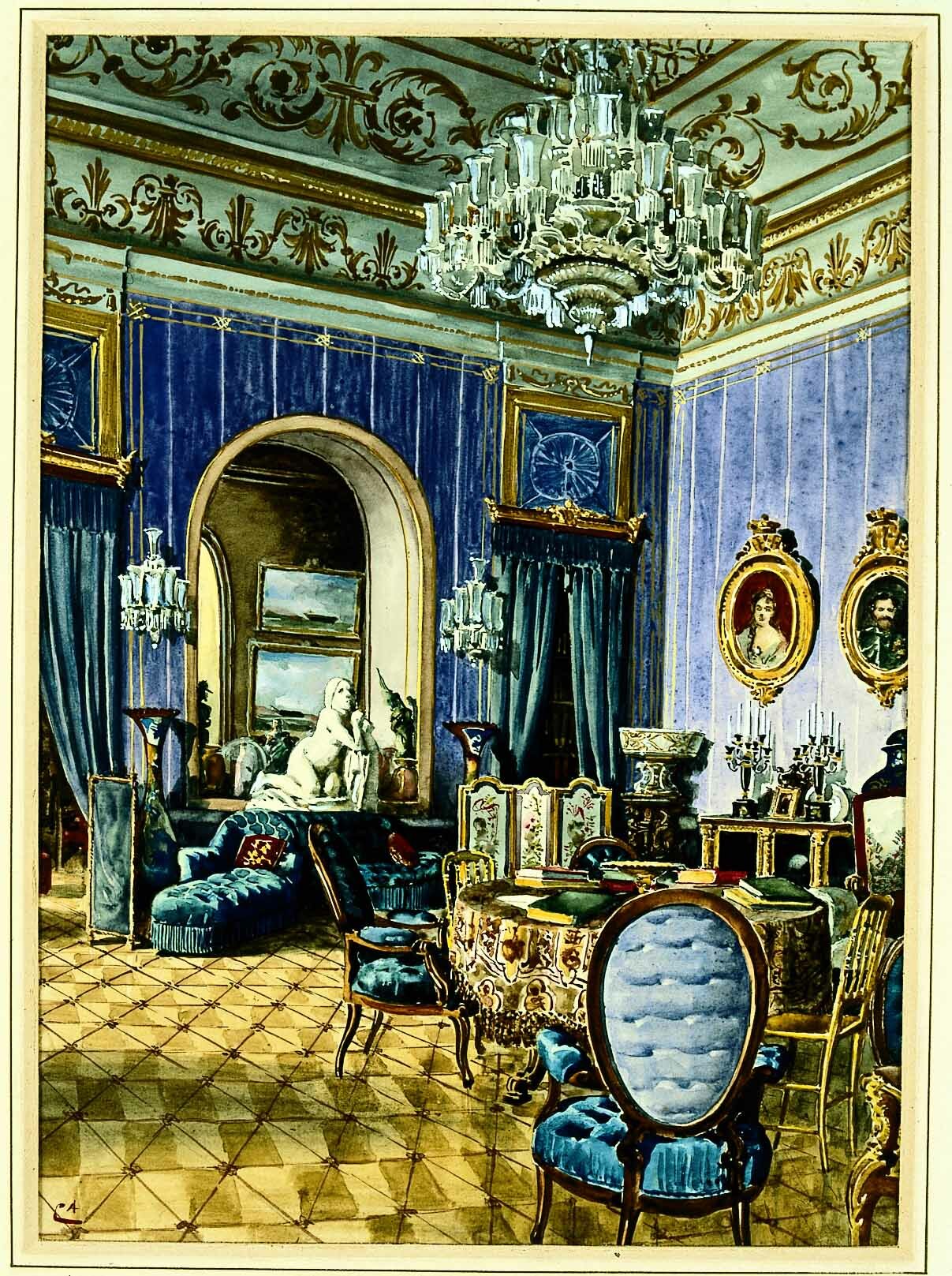 Aguarela da Sala Azul do Palácio Nacional da Ajuda