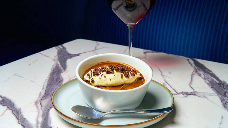 The chocolate budino at Issima in West Hollywood, located in the Kimpton La Peer Hotel.