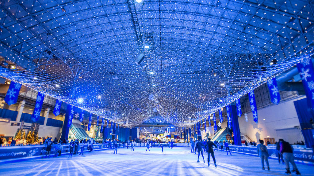 Admire festive light displays and go ice skating at Navy Pier