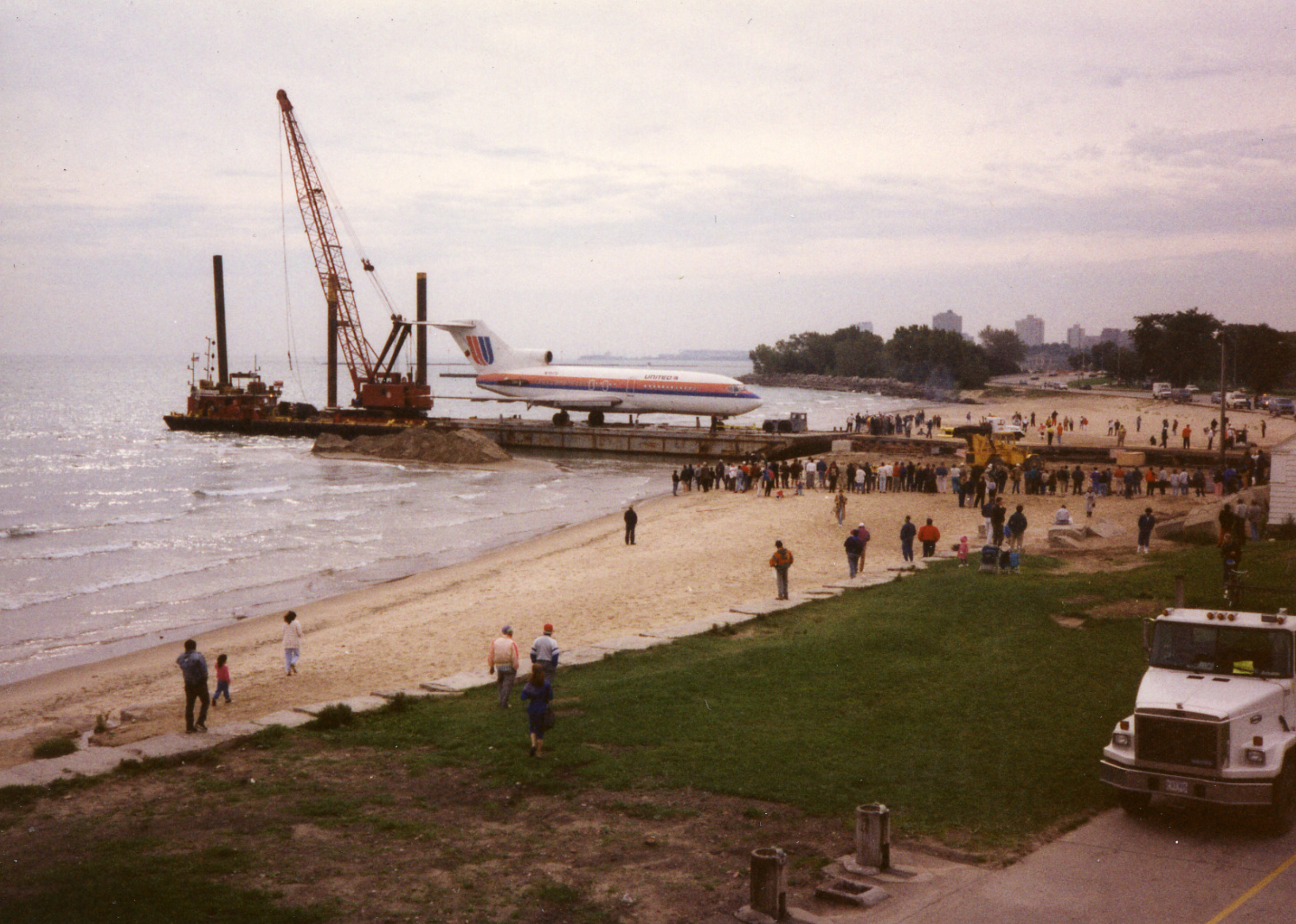 Boeing 727 Science and Industry Museum on a beach
