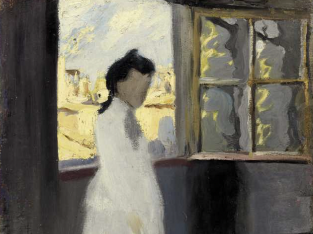 Lola, germana de l'artista, a l'estudi de la Riera de Sant Joan Lola, germana de l'artista, a l'estudi de la Riera de Sant Joan