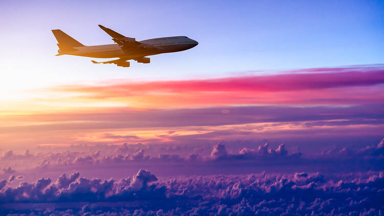 Airplane, sunset, sunrise