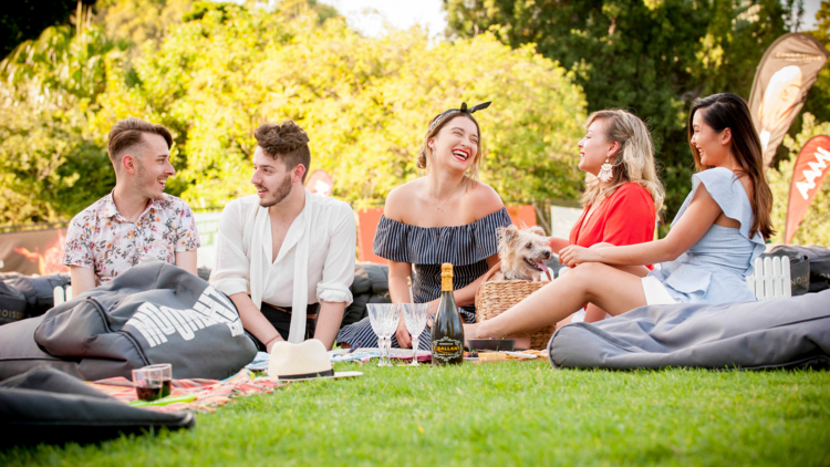 A group of friends enjoy a picnic at Moonlight Cinema