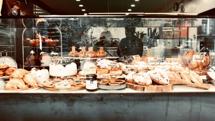 The Tuga display counter, filled with pastries