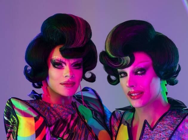 As Seen on TV Tour Drag queens Art Simone and Etcetera Etcetera pose in matching costumes