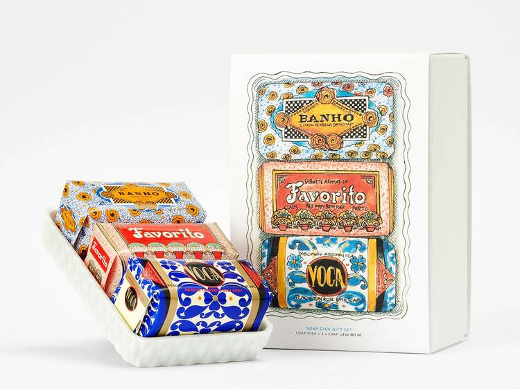 Coffret de saboneteira e mini sabonetes da Claus Porto