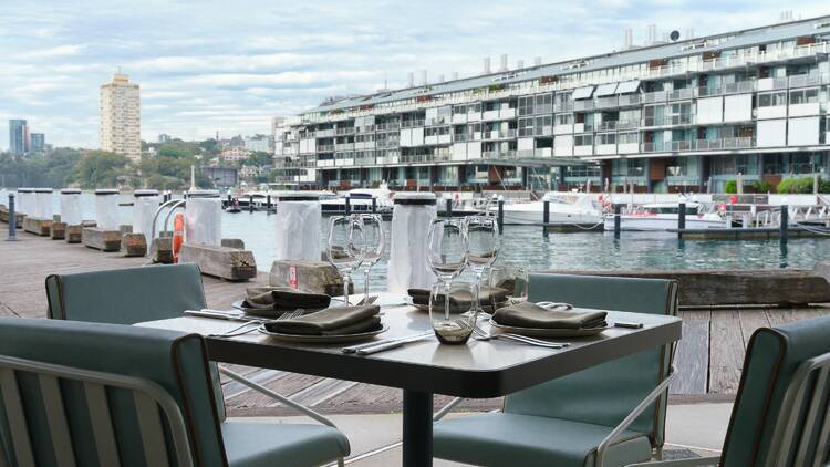 A photograph of a waterview restaurant table 