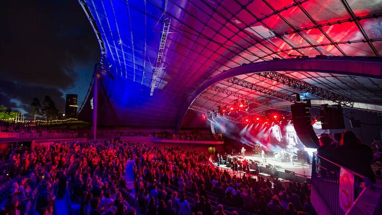 A full audience in front of Sidney Myer music bowl during a nighttime performance of Play On Victoria