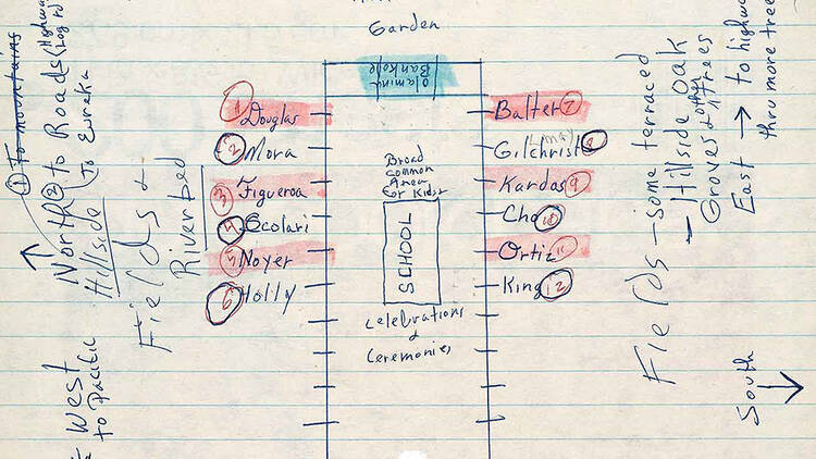 Octavia E. Butler, Map of Acorn from notes for Parable of the Talents