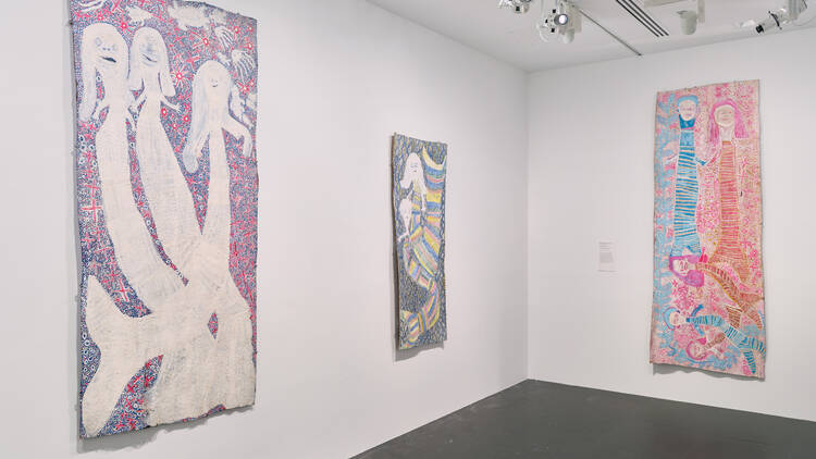 Installation view of Bark Ladies: Eleven Artists from Yirrkala