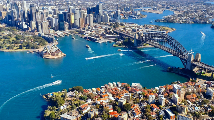 A view of Sydney Harbour from a helicopter