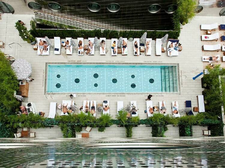 Lay out at a rooftop pool