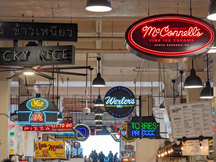 Pupusas and a doughnut at Grand Central Market