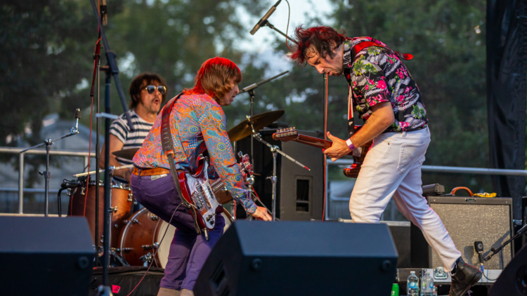 A band playing on stage at the Ballarat Beer Festival.