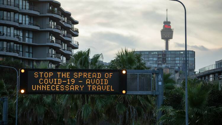 A Covid warning sign in Sydney