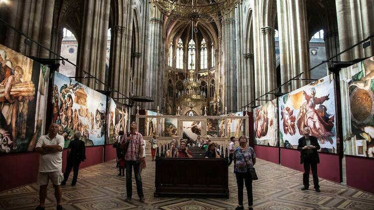 Large-scale installations of works by Michelangelo as found in the Sistine Chapel.