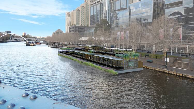 A rendering of Yarra Botanicals, a new bar on the water along the Yarra River.
