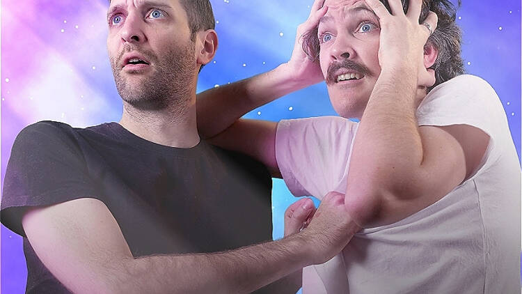 Escape to the Megaverse The Game Boys looking shocked against a starry background