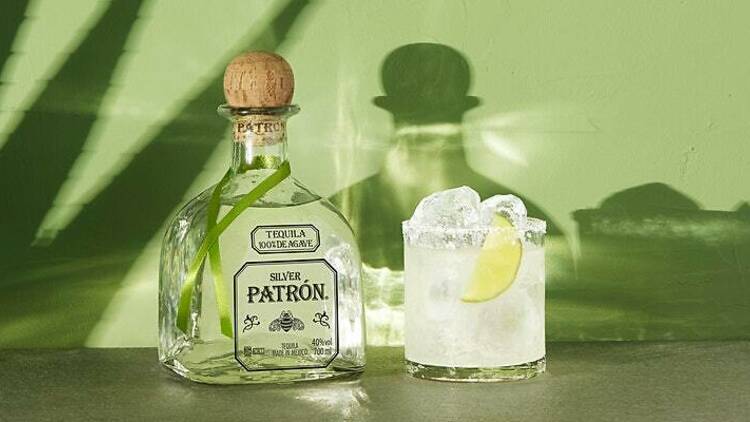 A bottle of Patron tequila