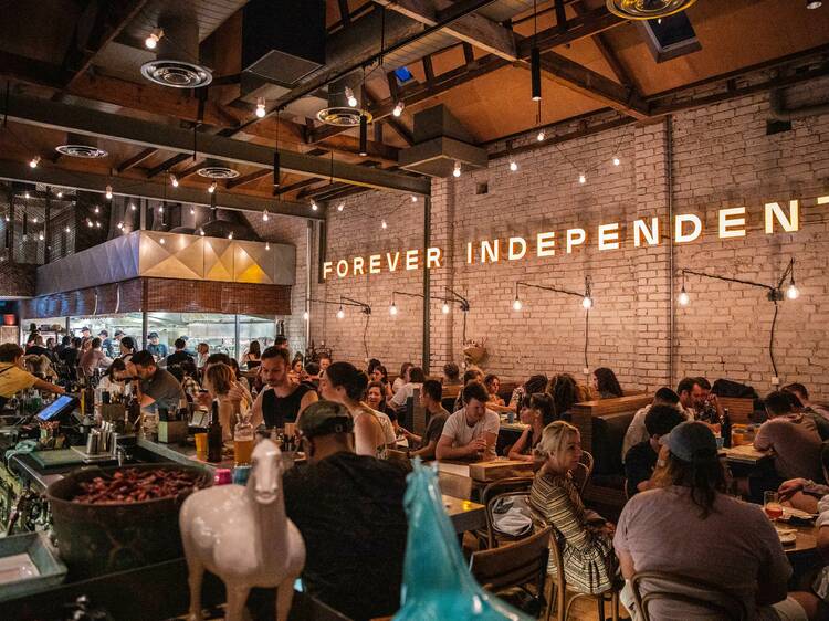 Guests dining at Hawker Hall.