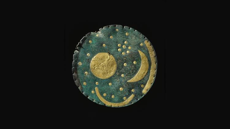 Nebra Sky Disc , Germany, about 1600 BC. Photo courtesy of the State Office for Heritage Management and Archaeology Saxony - Anhalt, Juraj Lipták