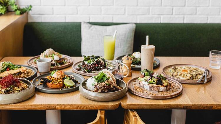 A selection of dishes on the table at Morning After café, West End