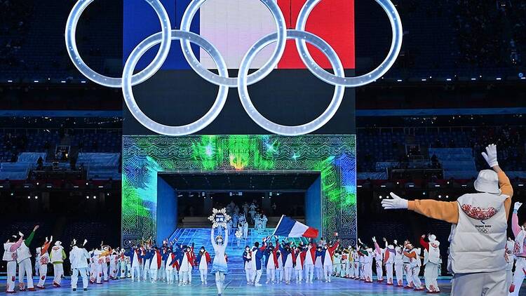 Parade of athletes during the opening ceremony of the Beijing 2022 Winter Olympic Games, at the National Stadium, known as the Bird's Nest, in Beijing, on February 4, 2022