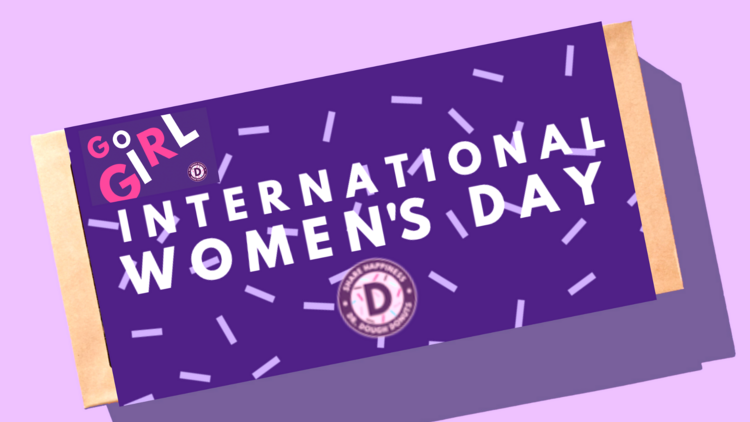 A purple box labelled International Women's Day
