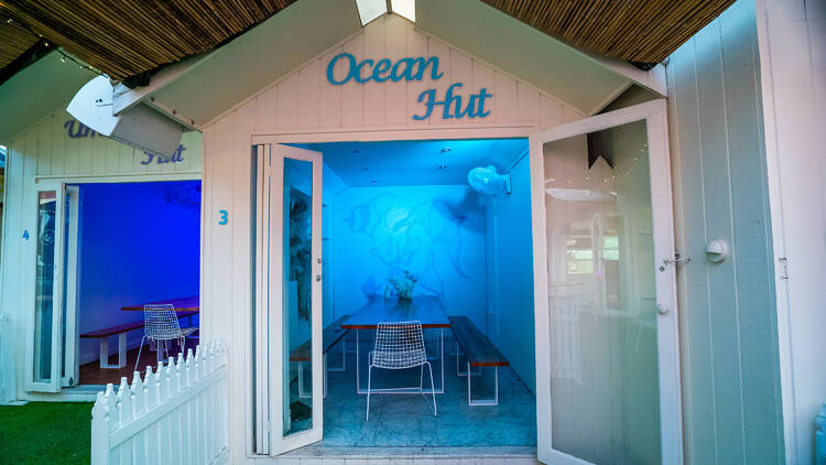 An ocean-themed hut at Chapel Lane huts.