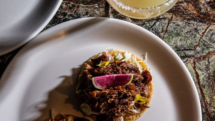 Shredded beef tacos and a margarita