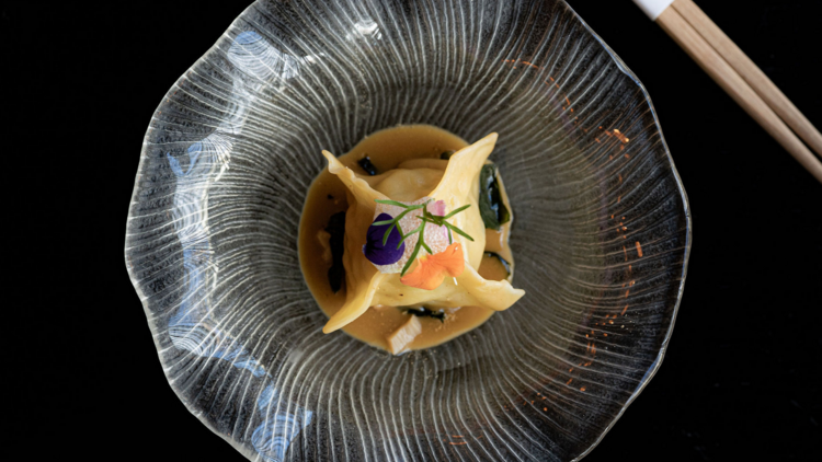 A prawn ravioli