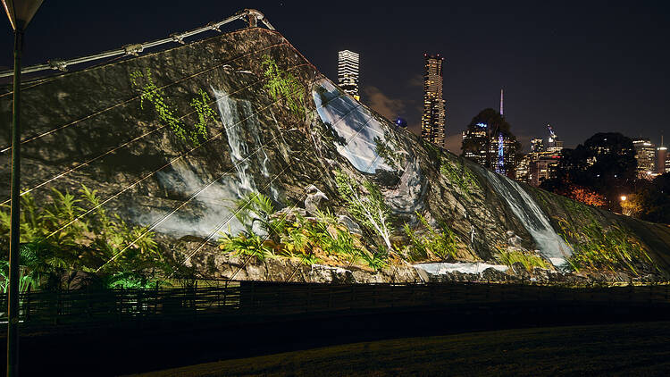 A projection on a wall at The Wilds, Rising Festival