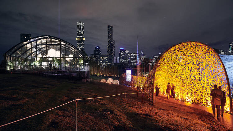 A lit tunnel of light at the Wilds, Rising Festival