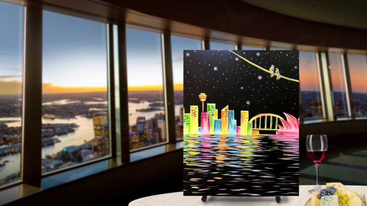 A painting of the Sydney skyline within the Sydney Tower Eye. 