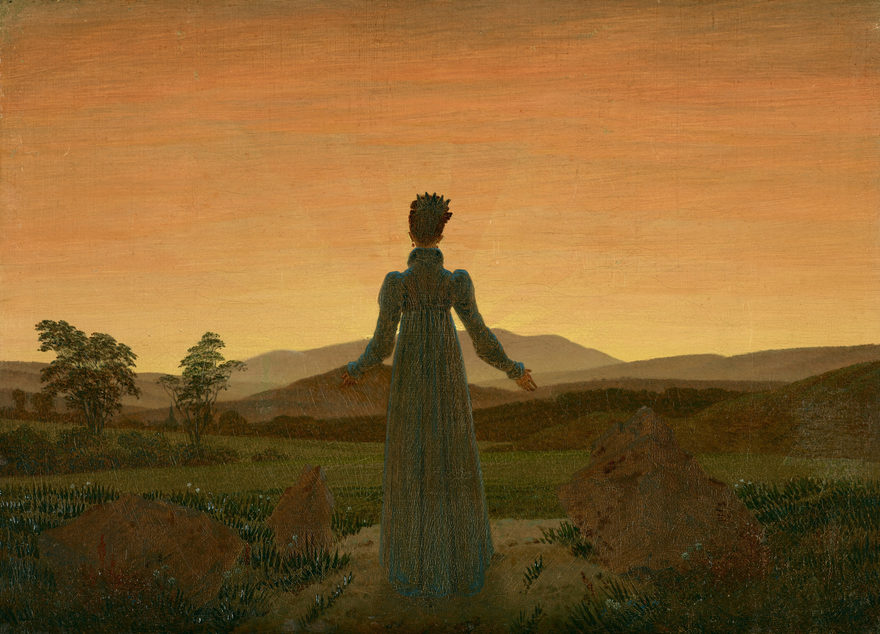 カスパー・ダーヴィト・フリードリヒ 《夕日の前に立つ女性》 1818年頃 油彩・カンヴァス フォルクヴァング美術館 © Museum Folkwang, Essen