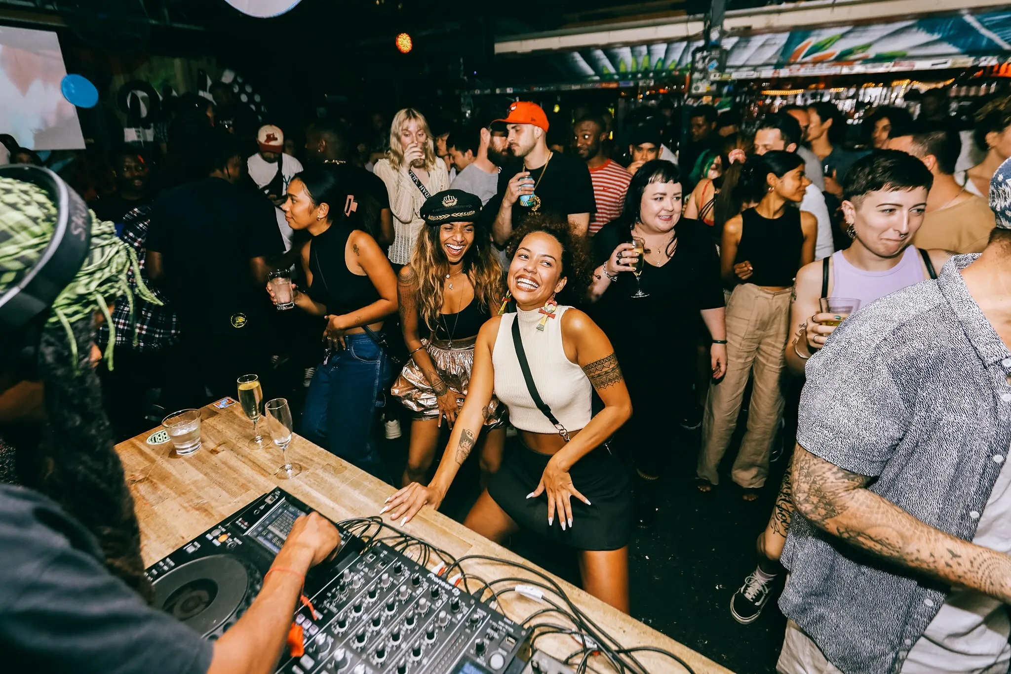 A group of people partying and dancing at Section 8.